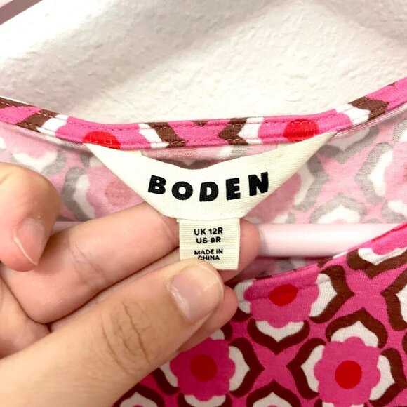 Boden Thea Sleeveless Short Sleeve Dress Sangria Sunset Geo Pome Size 8 - Picture 2 of 5